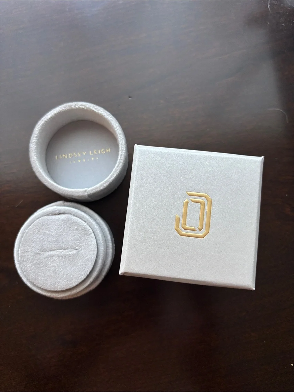 Gray Velvet Jewelry Box with Gold Logo